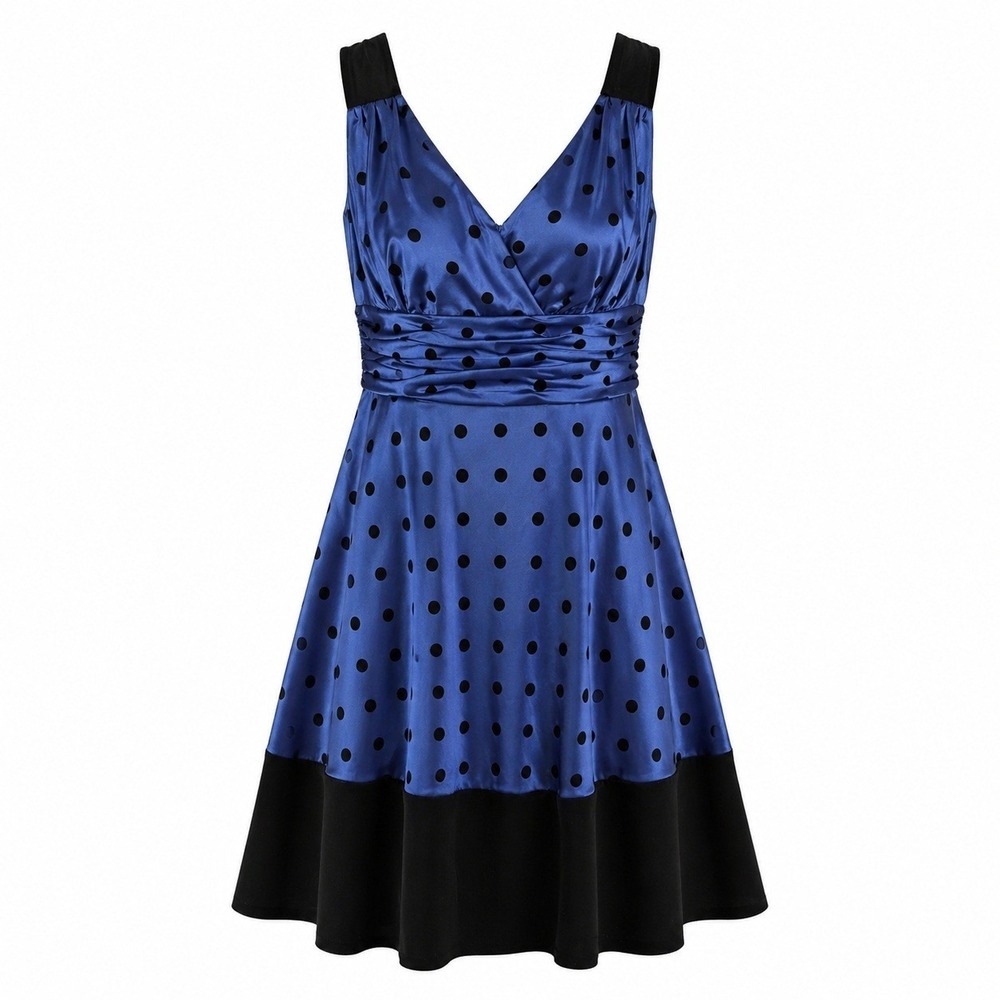 Donna Morgan Womens Velvet Polka Dot Retro Party Dress Blue Black Sz 14 Marilyn